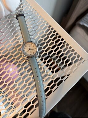 Timex Silver Case Watch — Light blue Leather Strap
